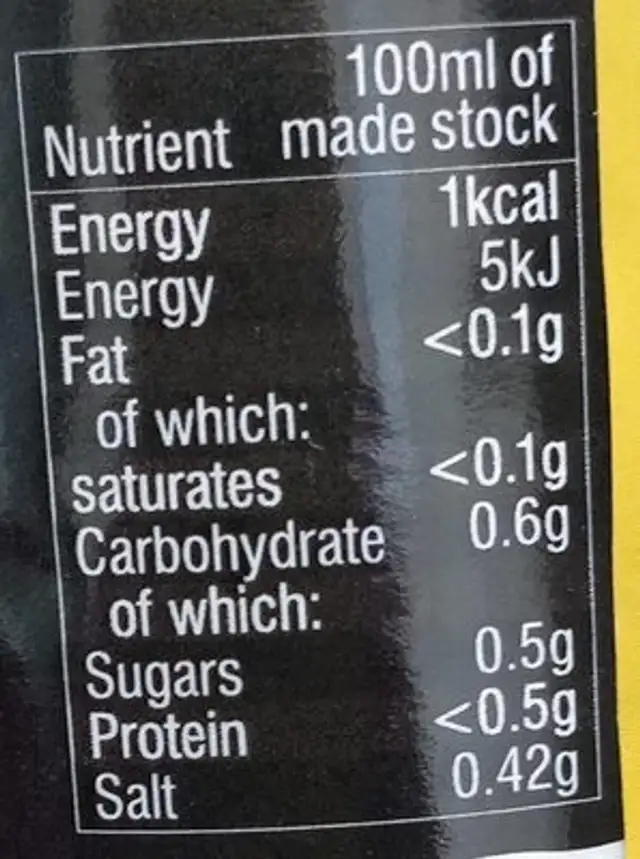 Bouillon de légumes nutrition facts table