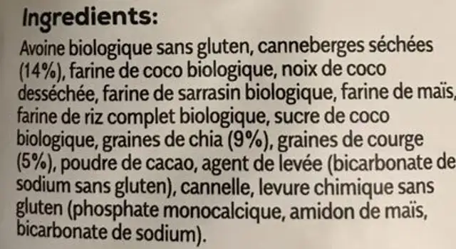Bakery Glow Makers Cookies ingredients label