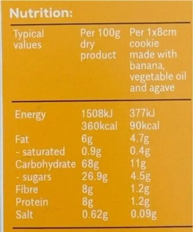 Bakery Glow Makers Cookies nutrition facts table