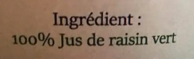 Jus de raison vert ingredients label