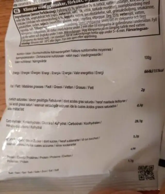 Vegetable gyoza nutrition facts table