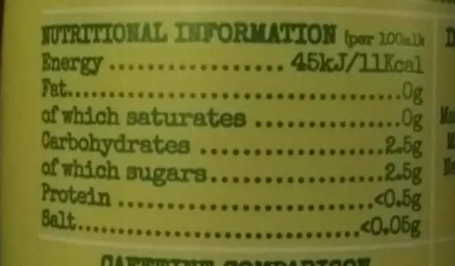Yerba Mate Matcha Green Coffee nutrition facts table
