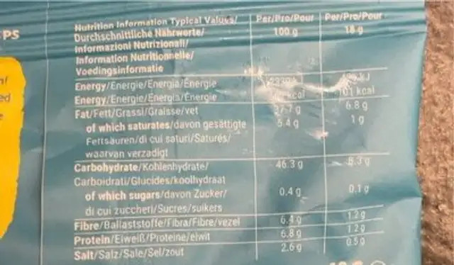 Seaweed crisps nutrition facts table