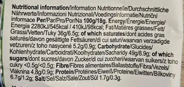 Seaweed crisps nutrition facts table
