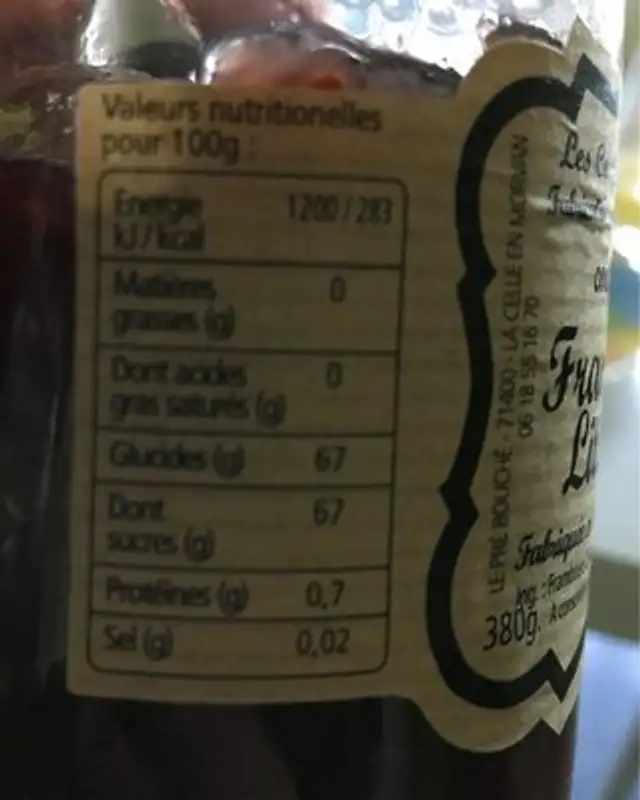 Confiture framboise litchi nutrition facts table