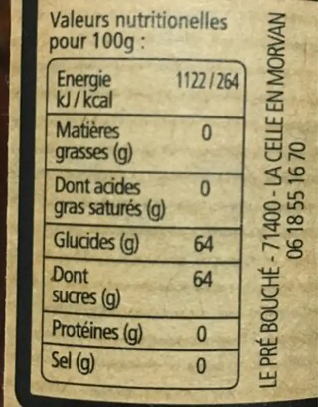 Confiture fraise des bois sauvage nutrition facts table