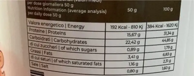 preparato per pancake con proteine nutrition facts table