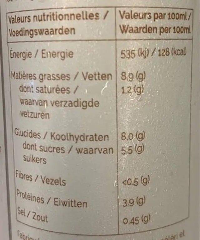 Pépins almond mylk nutrition facts table