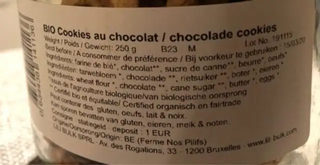 Cookies chocolat nutrition facts table