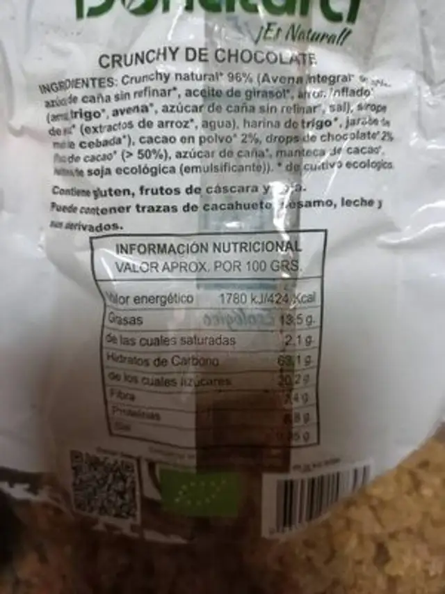 Crunchy de chocolate nutrition facts table