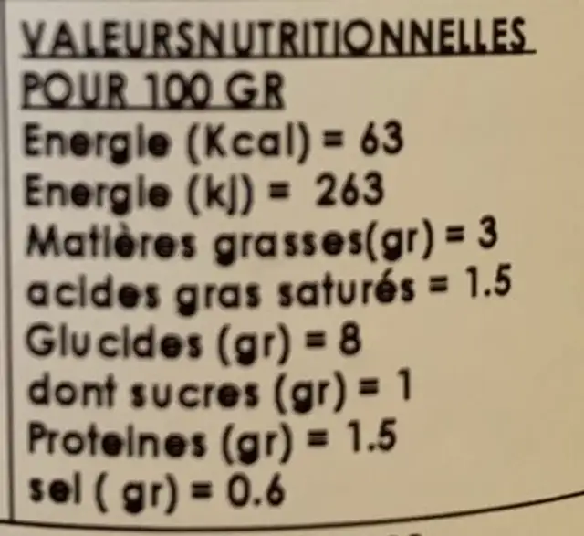 Velouté courgette tigrée et noisette de cervioni nutrition facts table