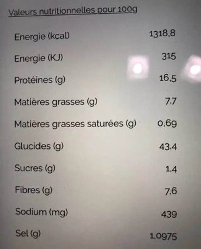 Healthy lentils bio mix nutrition facts table