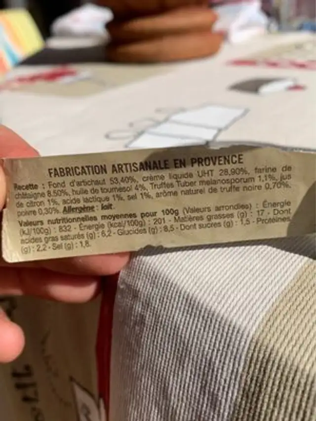 Crème d'artichaut a la truffe ingredients label