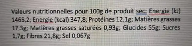 Rebel Falafel nutrition facts table