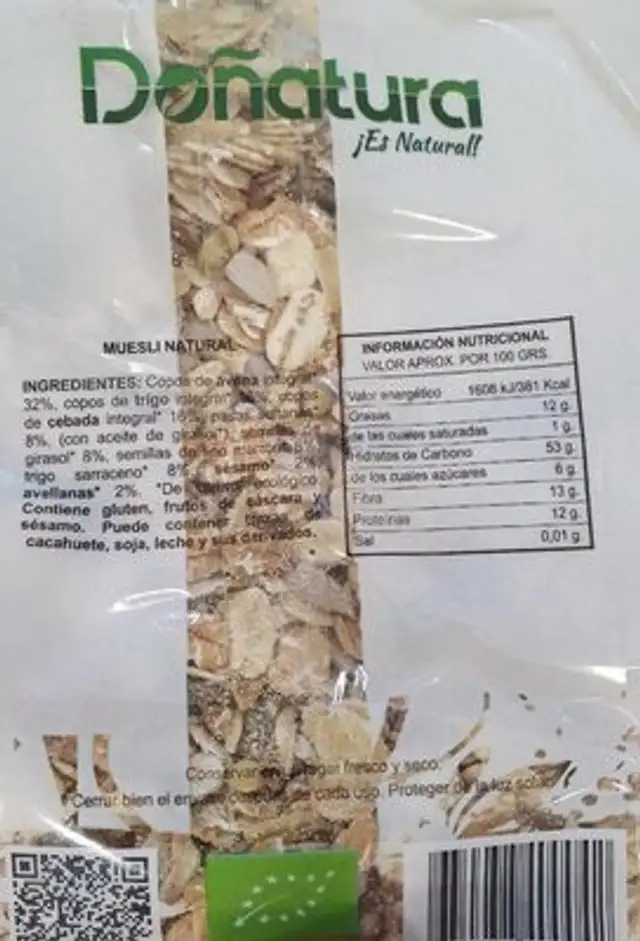 Muesli Natural nutrition facts table