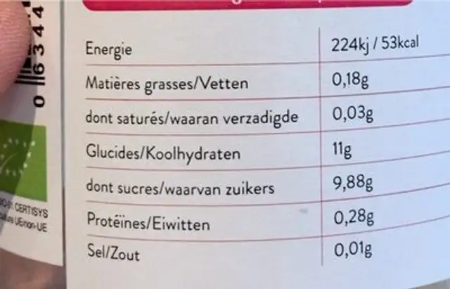 Compote de polle et poitr nutrition facts table