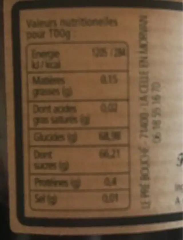 Confiture artisanale a la myrtille sauvage nutrition facts table