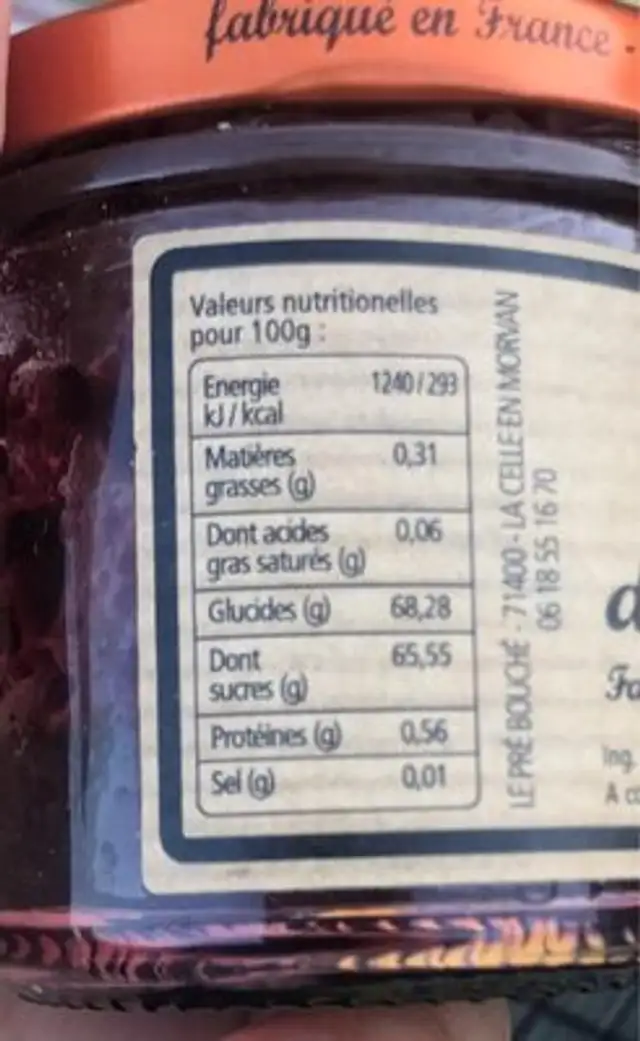 Cassis noire de bourgogne nutrition facts table