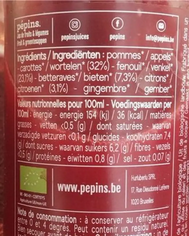 Red Kiss nutrition facts table