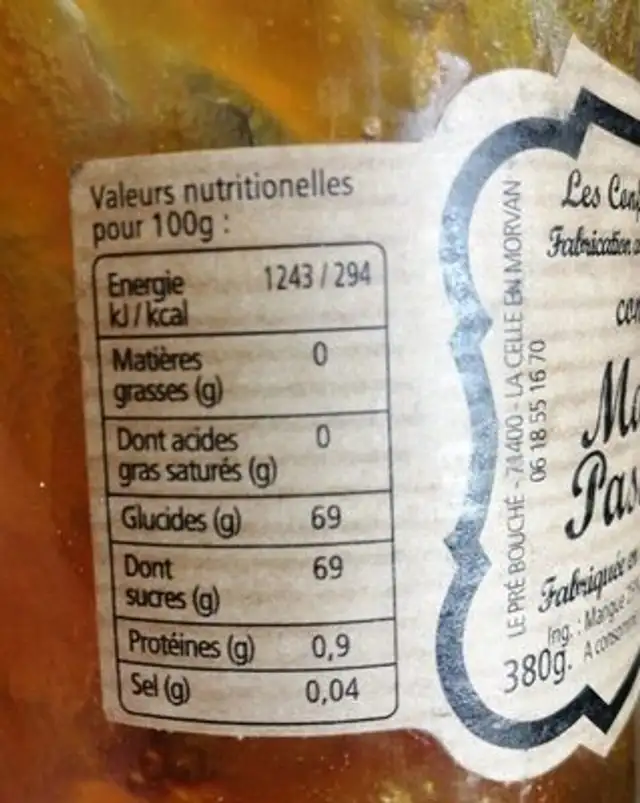 Les confitures du morvan mague passion nutrition facts table