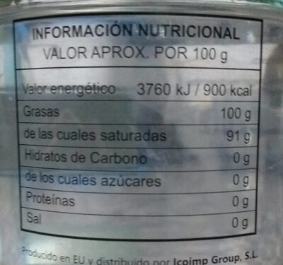 Aceite de coco virgen extra nutrition facts table