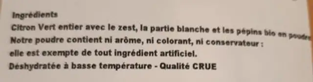 Citron Vert entier en poudre BIO ingredients label