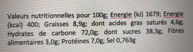 My homemade choc' cookies nutrition facts table