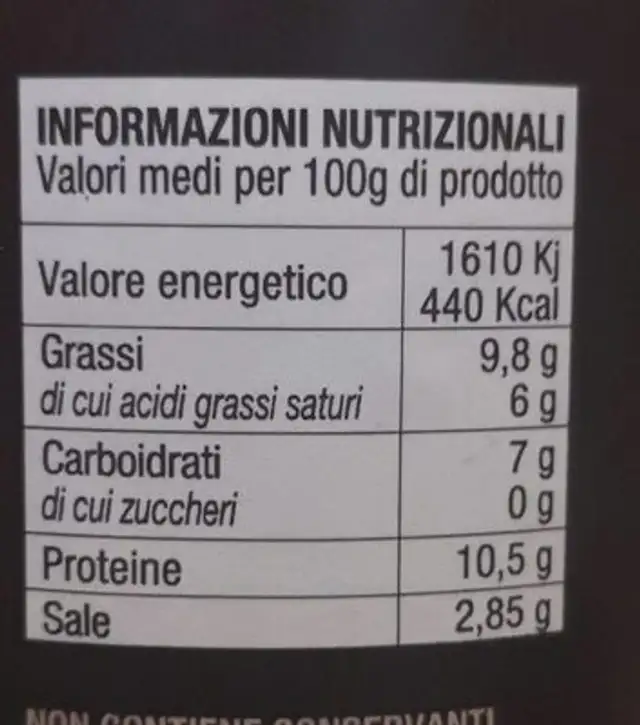 Patè di lumache nutrition facts table