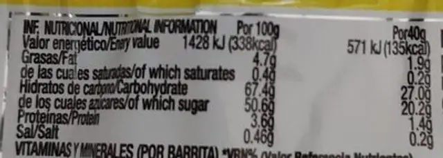endurance fuel fruit bar nutrition facts table