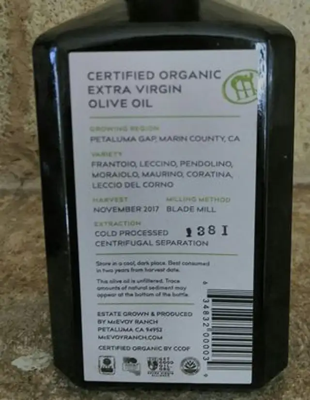 Extra virgin olive oil ingredients label