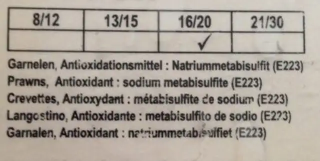 Black Tiger ingredients label