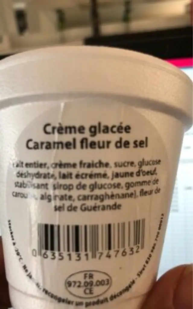 Glace artisanale ingredients label