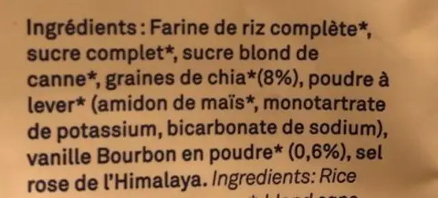 Madeleines vanille et graines de chia ingredients label