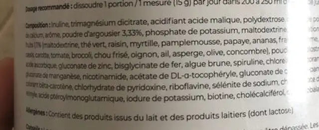 All in one ingredients label