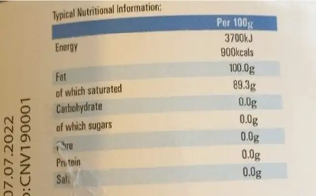 Coconut oil nutrition facts table