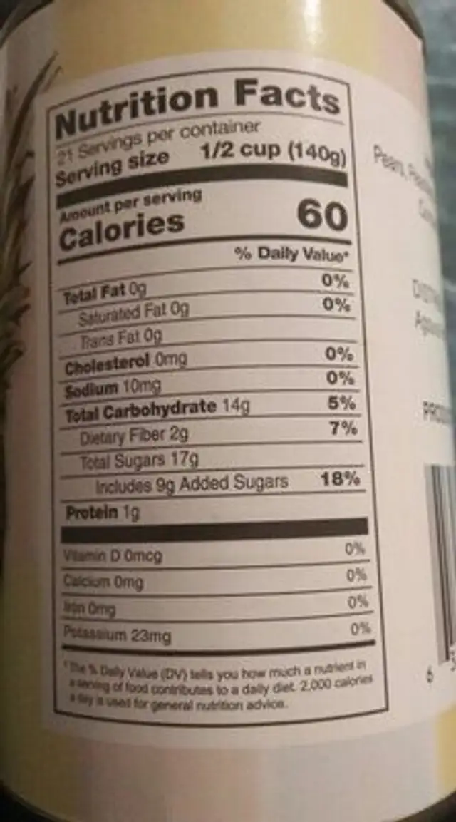 fruit mix nutrition facts table