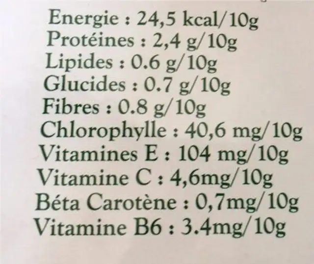Jus d'herbe d'orge bio en poudre nutrition facts table