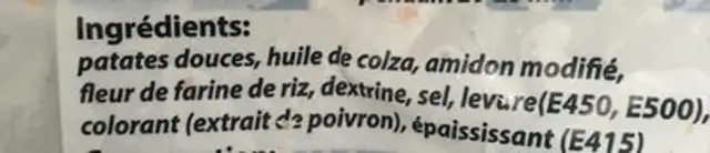 Frite de patate douce ingredients label