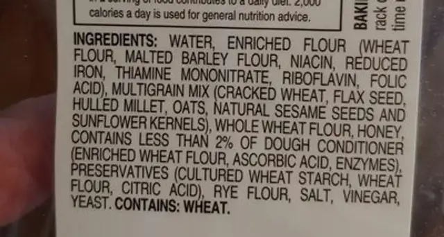 take and bake bread four brothers ingredients label
