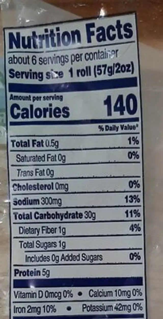 Take & Bake Ciabatta Rolls nutrition facts table