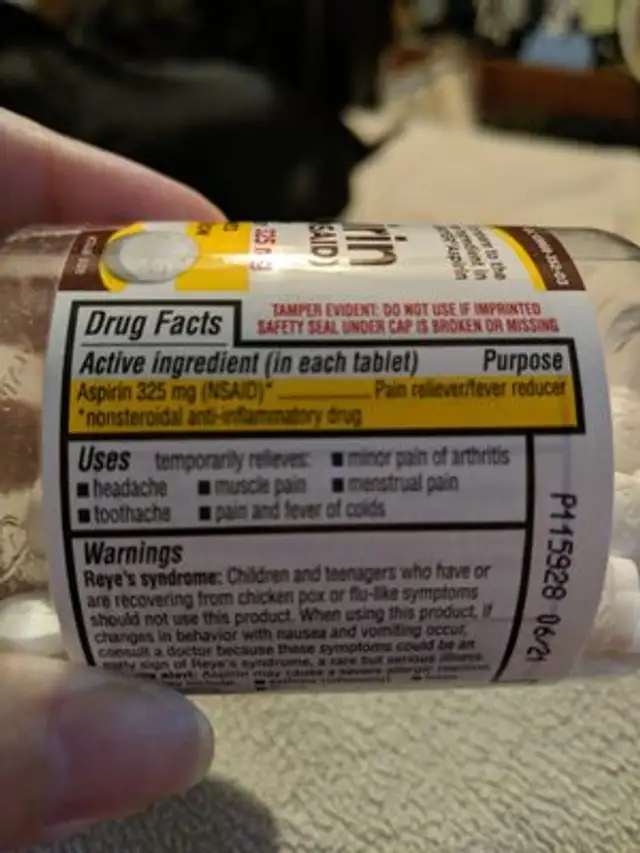 aspirin ingredients label