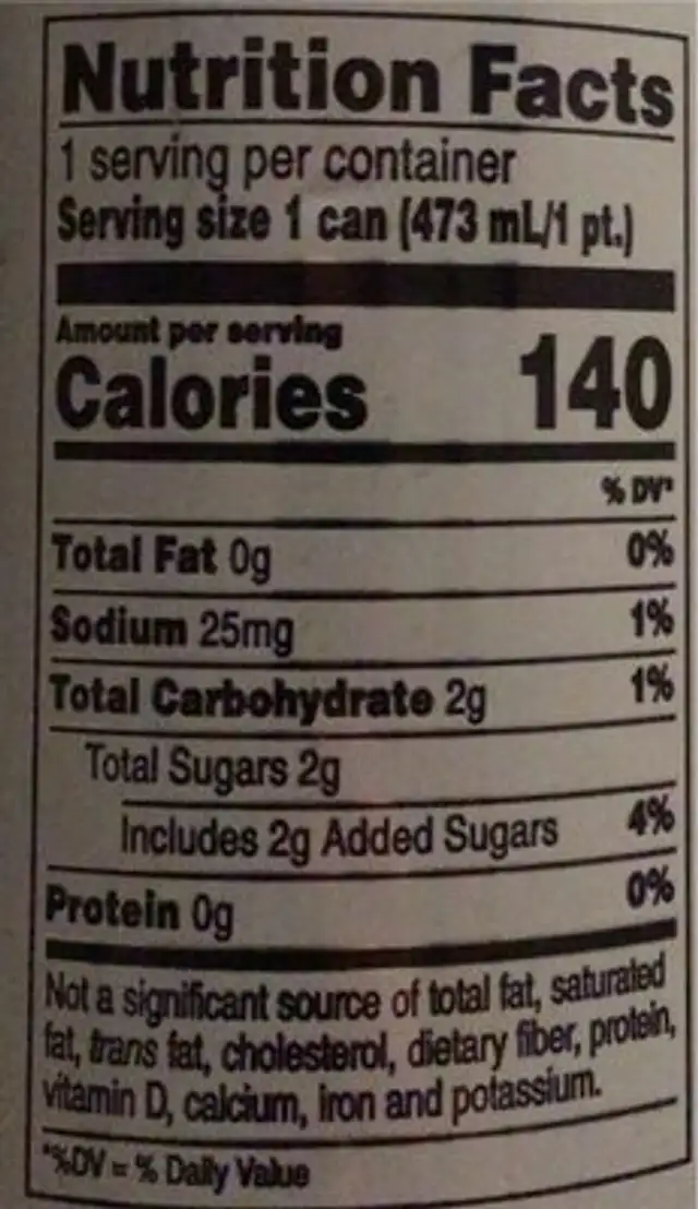 White claw nutrition facts table