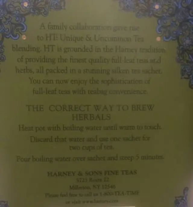 HT TEA BLENDS ingredients label