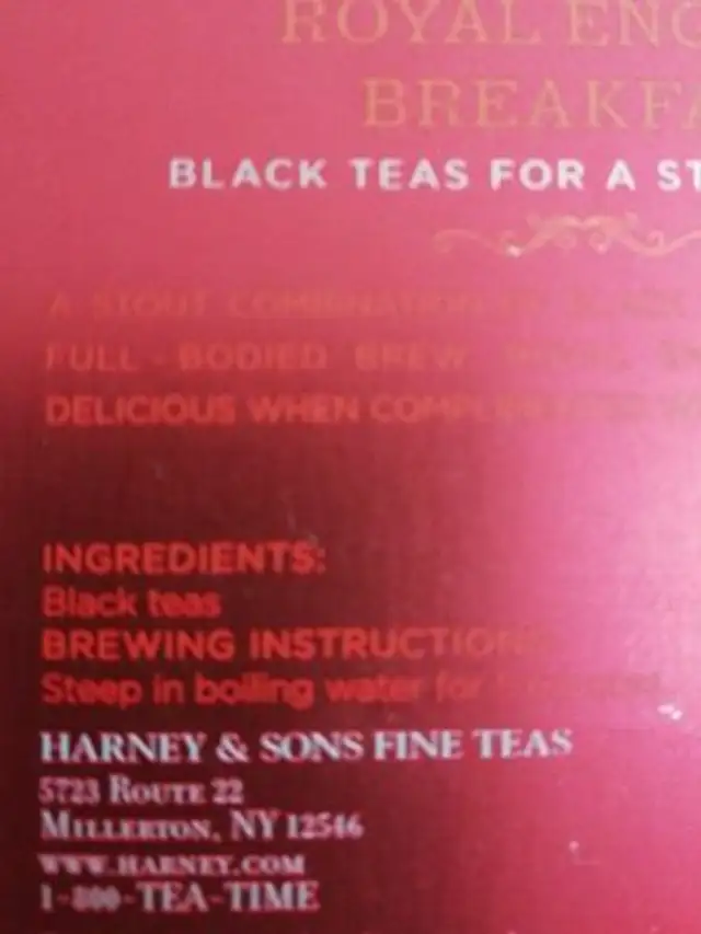 Royal English breakfast ingredients label