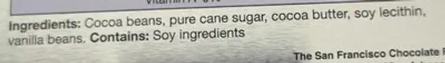 Gourmet chocolat ingredients label