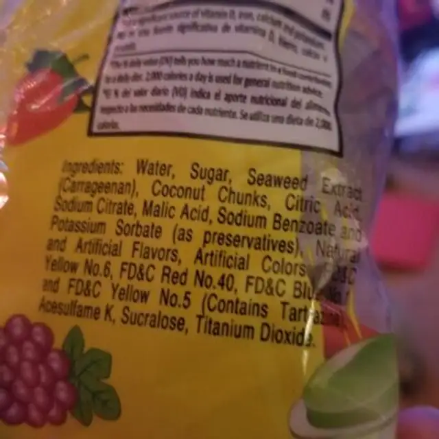 JellySnack ingredients label