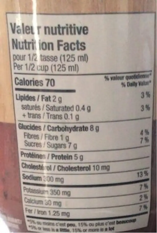 Sauce artisanale pour pâtes à la viande nutrition facts table
