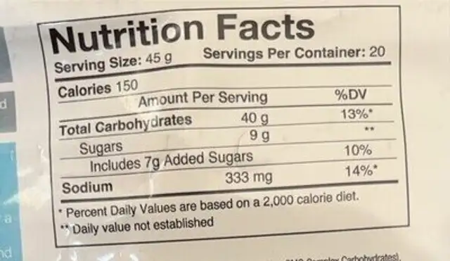 Hydratation Fuel nutrition facts table