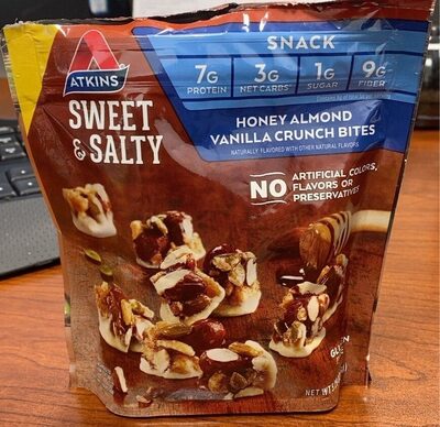 Sweet & salty honey almond vanilla crunch bites front packaging