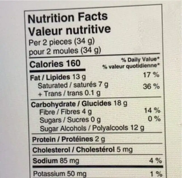 Peanut Butter Cups nutrition facts table